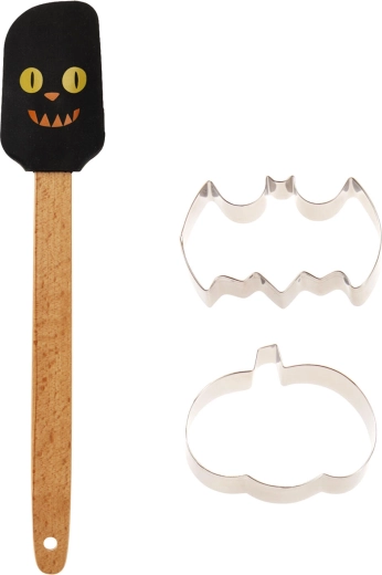 Kit de pâtisserie Halloween 3 pièces (spatule en silicone + 2 emporte-pièces)
