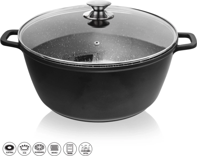 Marmite avec revêtement antiadhésif en granit et couvercle Grande 32 cm, 9,7 l