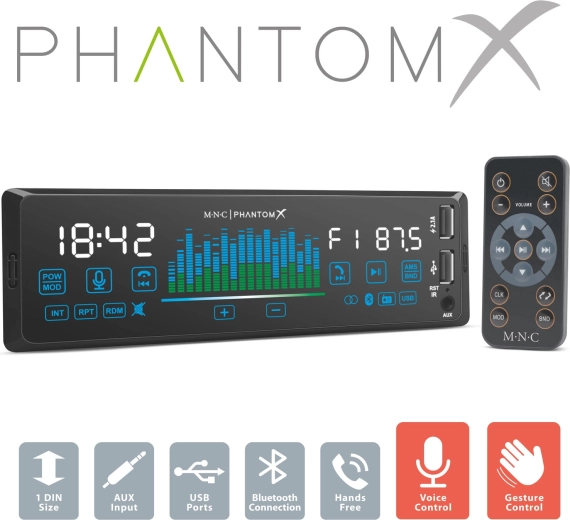 Autoradio MNC PhantomX 1 DIN avec commande gestuelle et Bluetooth