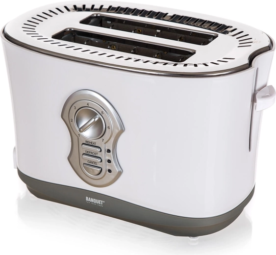 Grille-pain pour 2 toasts avec fonctions décongélation et réchauffage, 900 W, blanc-gris