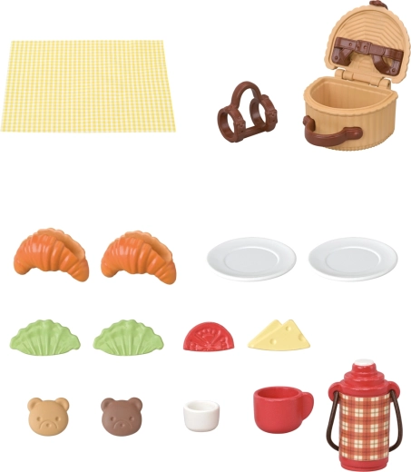 Panier de pique-nique, couverture et thermos avec détails astucieux