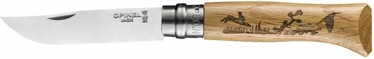 Opinel N°08 Inox Animalia 2019 couteau de poche, bois de chêne, motif lièvre