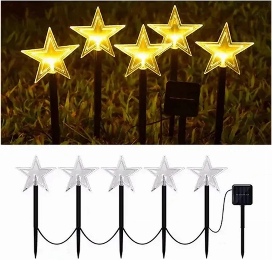Piquets de jardin LED solaires en forme d’étoiles - 5 pièces