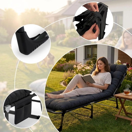 5 positions de dossier et section rabattable pour les jambes