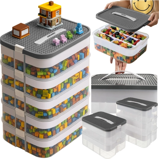 Boîte Kruzzel pour briques de construction 35 l avec organiseur, 5 niveaux