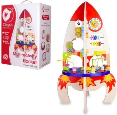 Table de jeu éducatif en bois en forme de fusée