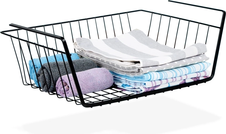 Panier suspendu sous étagère, métallique, noir 40,5 × 26,5 × 14,5 cm