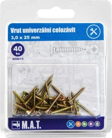 Vis universelles à filetage total 3,0 × 25 mm, zinguées, 40 pcs