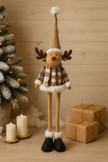 Renne de Noël beige avec pattes réglables 90–138 cm - 1 pièce