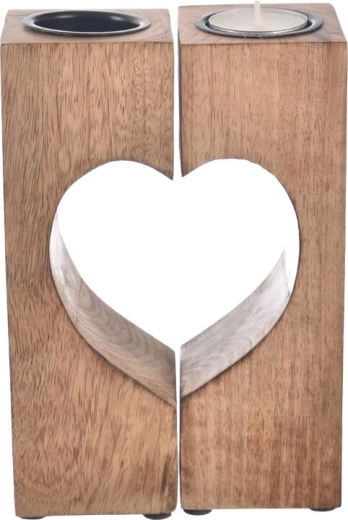 Bougeoir en bois de manguier et métal avec motif cœur