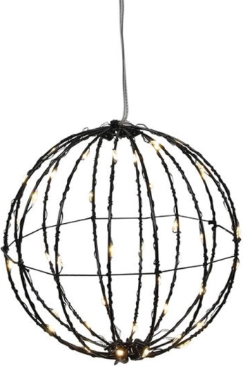 Décoration lumineuse de Noël boule noire avec minuterie, 40 LED, 15 cm