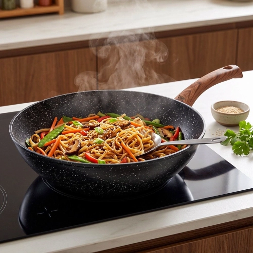 Forme wok profonde pour plats asiatiques, nouilles et cuisson à l’étouffée