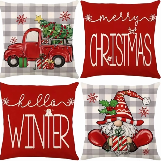 Housses de coussin décoratives de Noël 45 × 45 cm, 4 pièces