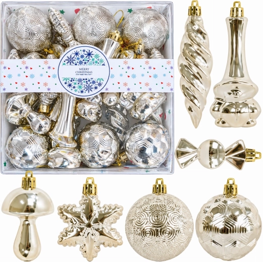 Boules de Noël brillantes et incassables pour sapin - lot de 28 pièces
