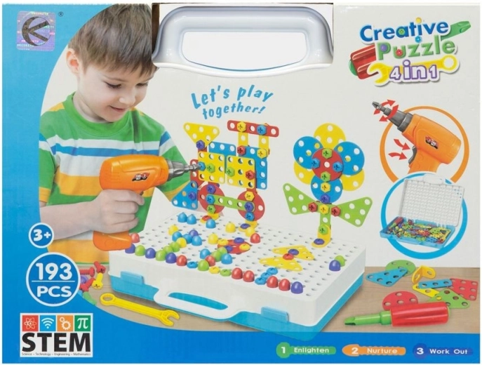 Puzzle de construction dans une mallette avec outils, 193 pièces
