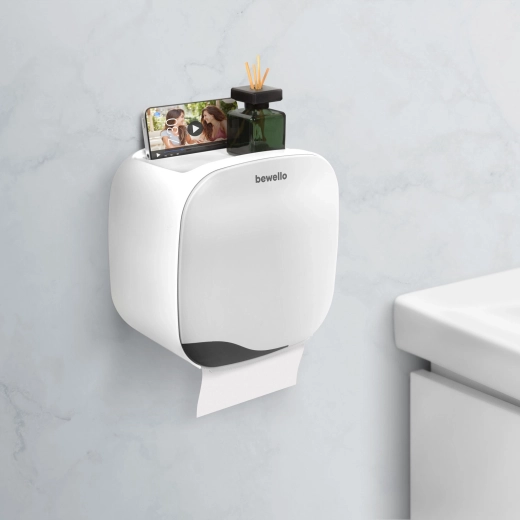 Distributeur mural de papier toilette avec étagère Bewello blanc