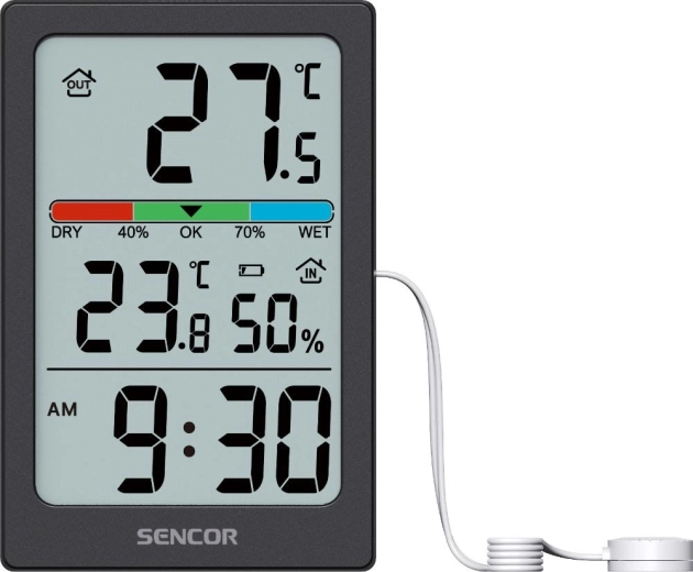Thermomètre numérique Sencor avec hygromètre et horloge