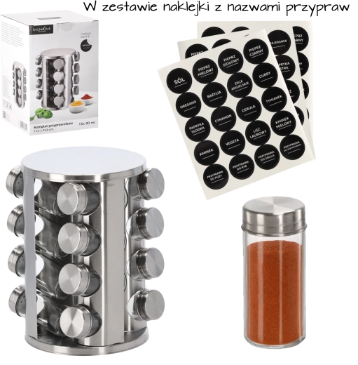 Support à épices rond pivotant en acier inoxydable avec 16 pots en verre