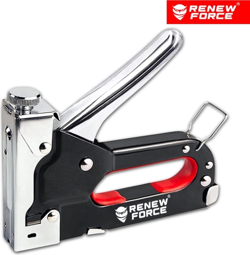 Agrafeuse manuelle de tapissier RENEW FORCE 4–14 mm avec réglage de la force et set de 1600 agrafes