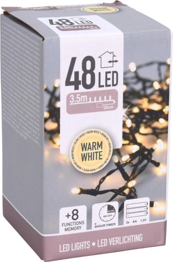 Guirlande LED de Noël 3,5 m, 48 LED, blanc chaud, 8 fonctions, minuterie