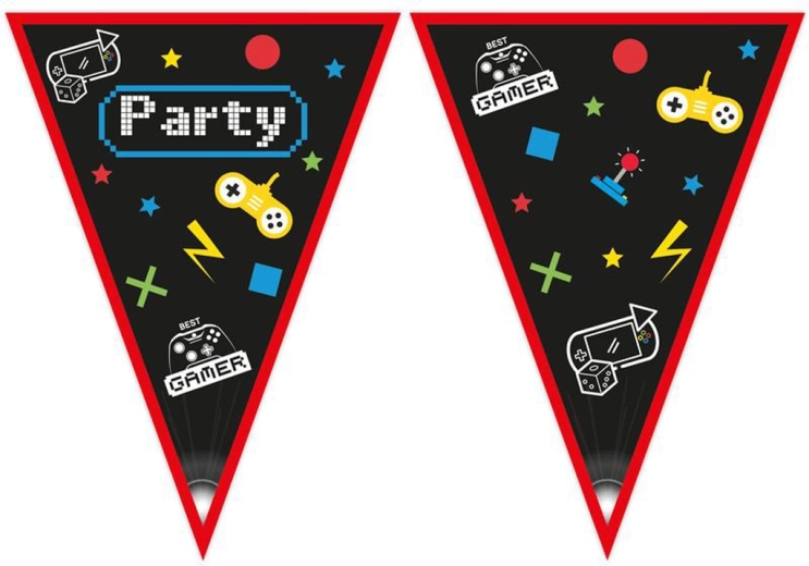Guirlande en papier drapeaux Gamer 2,3 m
