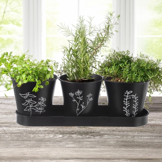 Ensemble pratique de 3 pots de fleurs avec soucoupe