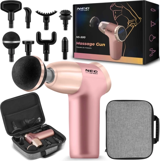 Pistolet de massage Neo-Sport NS-500 rose avec 8 embouts