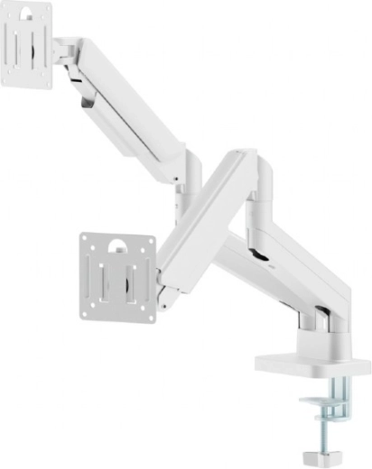 Bras double de bureau pour moniteurs 17–32" avec ressort à gaz, blanc