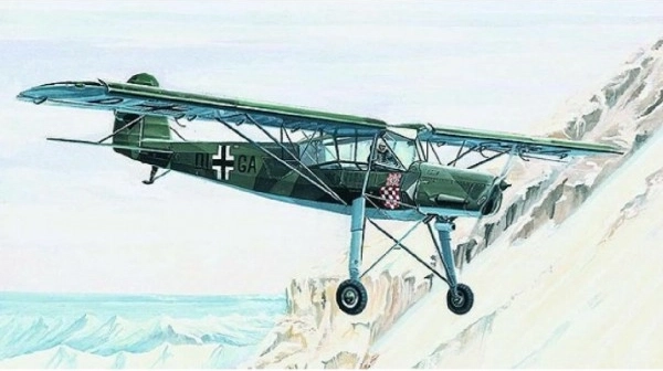 Maquette Fieseler FI-156 Storch 13,8 x 19,6 cm dans une boîte de 25 x 14,5 x 4,5 cm