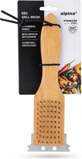 Brosse de nettoyage pour gril avec manche en bois
