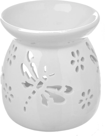 Brûle-parfum en porcelaine blanc avec motif libellule