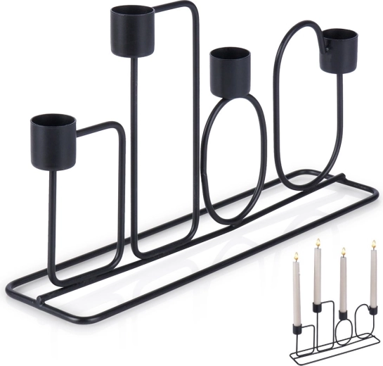 Chandelier en métal noir pour 4 longues bougies 27 × 7 × 16 cm