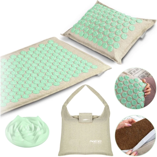 Tapis d’acupression avec oreiller Neo-Sport gris menthe