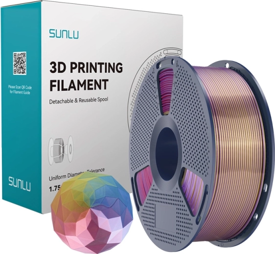 Sunlu PLA+ Silk filament quatre couleurs bleu–violet–rouge–or