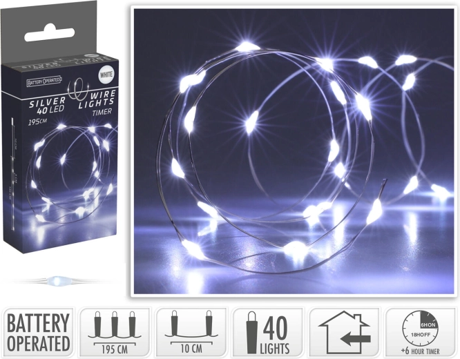 Guirlande LED de Noël blanc froid 1,95 m avec minuteur - 1 pièce