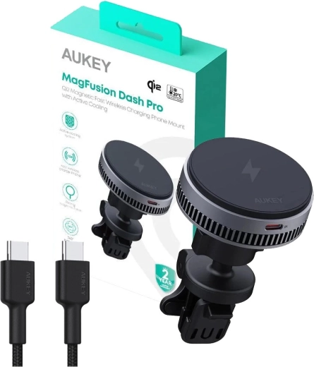 Support magnétique de voiture Aukey MagFusion Dash Pro Qi2 avec refroidissement actif