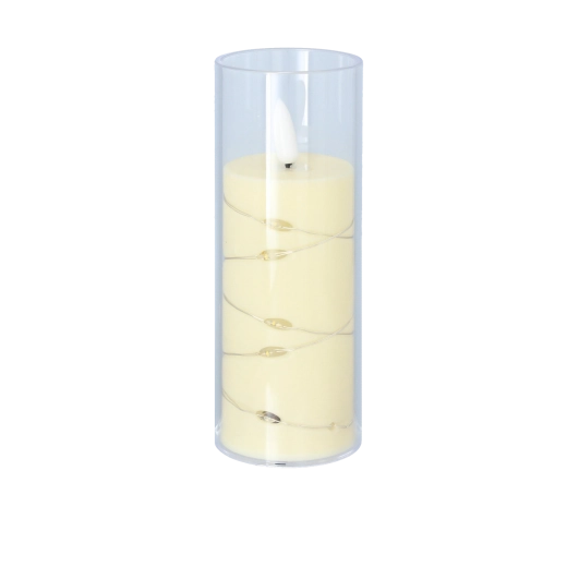 Bougie LED laiteuse 5,3 × 14,5 cm avec fil lumineux et lumière blanc chaud
