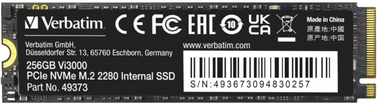SSD VERBATIM Vi3000 PCIe NVMe M.2 256 Go