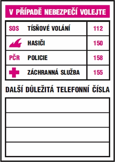 Tableau autocollant – numéros de téléphone importants 74 × 105 mm