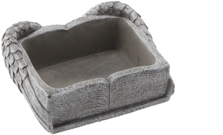 Jardinière funéraire en ciment en forme de livre avec ailes, grise 22 × 18 × 9,5 cm