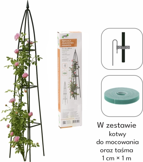 Pergola obélisque de jardin pyramide 31 × 31 × 200 cm avec ancres