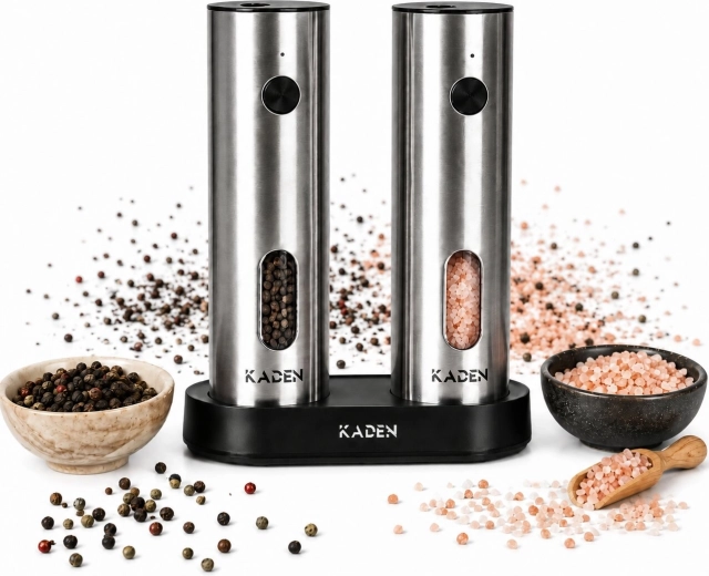 Moulin électrique à sel et poivre Kaden (set de 2 pièces) avec base de charge USB‑C