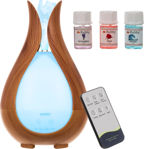 Diffuseur d’arômes à ultrasons et humidificateur d’air Ruhhy 200 ml avec télécommande