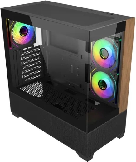 Boîtier PC Elite 690 wood avec verre panoramique et ventilateurs ARGB