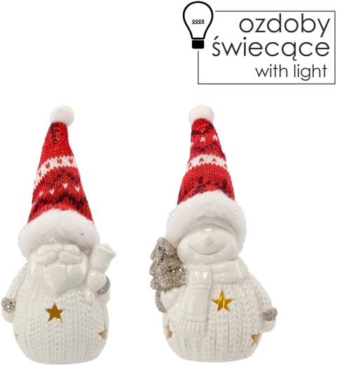 Figurine LED de Noël Saint Nicolas ou bonhomme de neige 14 cm - 1 pièce