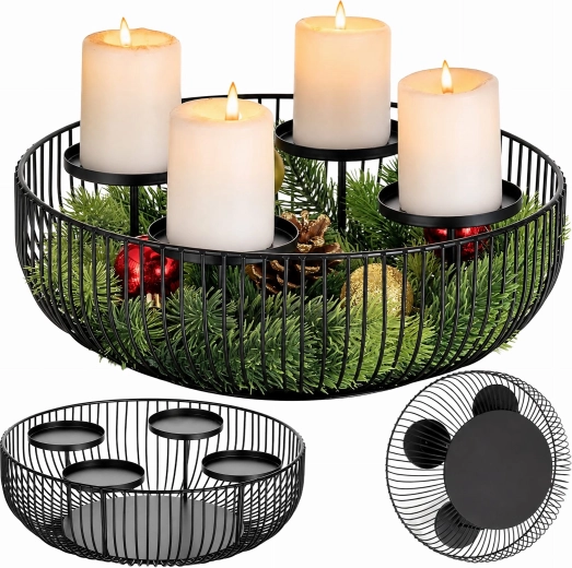 Bougeoir advent en métal en forme de panier pour 4 bougies, 30 cm