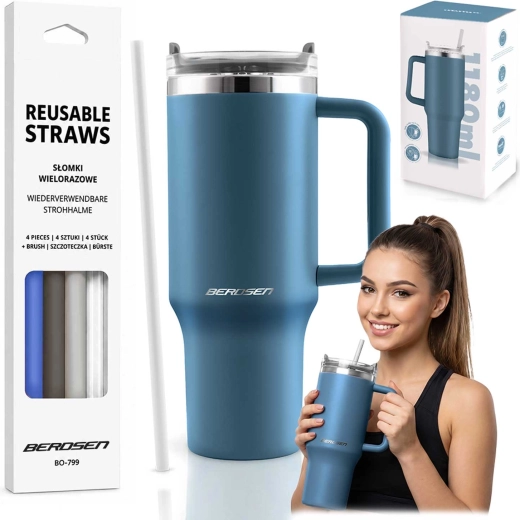 Thermos Berdsen avec paille 1180 ml, bleu marine