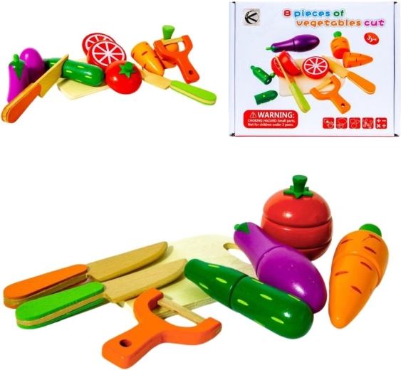 Légumes en bois à découper avec planche et couteaux - 1 pièce