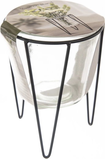Vase décoratif en verre avec support métallique 18 cm