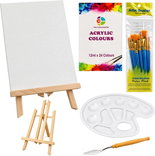 Kit de peinture avec chevalet de table, 12 toiles et 24 peintures acryliques